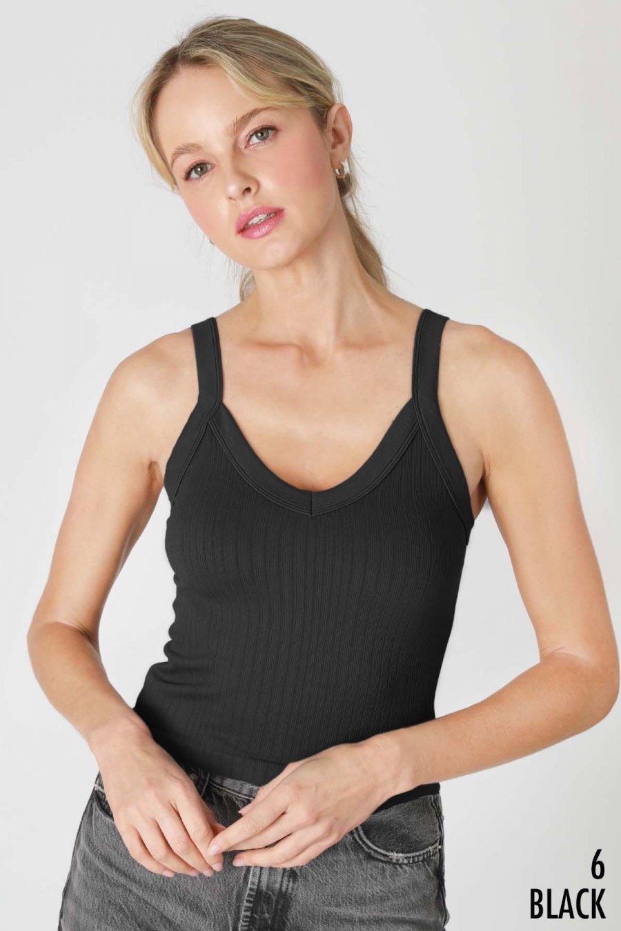 Deep V Neck Ribbed Top